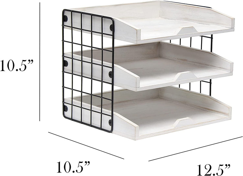 HomePlace Home Office Wood Desk Organizer Mail Letter Tray with 3 Shelves, White Wash