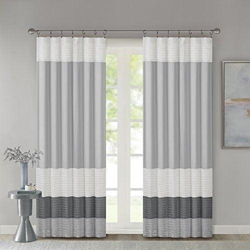 Madison Park Amherst Single Panel Faux Silk Rod Pocket Curtain With Privacy Lining for Living Room, Window Drape for Bedroom and Dorm, 50x84, Grey