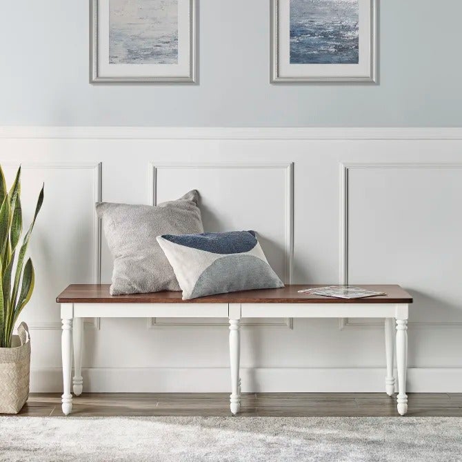 Home Outfitters Dining Bench, Distressed White