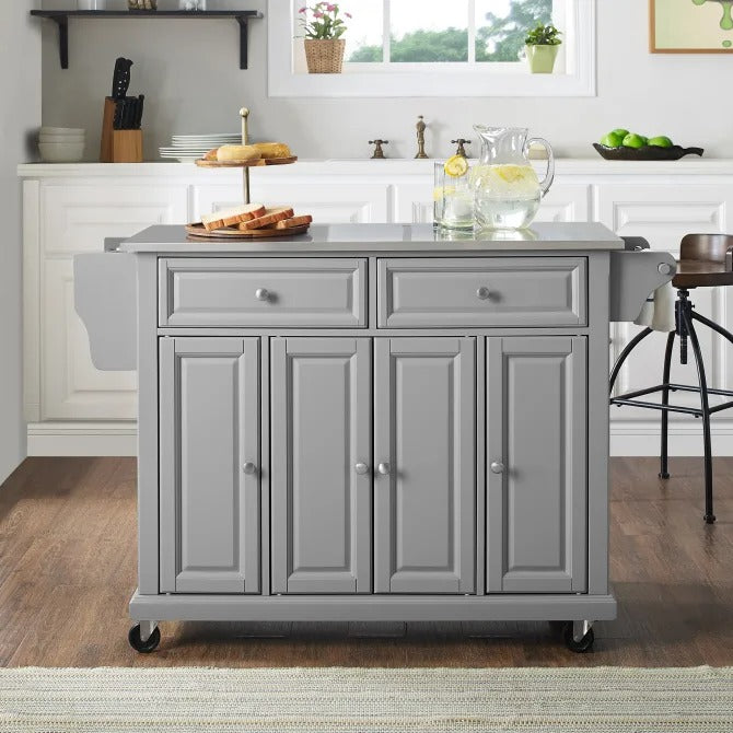 Crosley Furniture Full Size Kitchen Cart with Stainless Steel Top, Grey