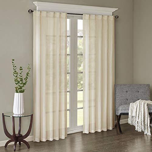 Madison Park Harper Sheer Bedroom, Modern Contemporary Window Curtain for Kitchen, Solid Fabric Panels, 42" x 84", Cream