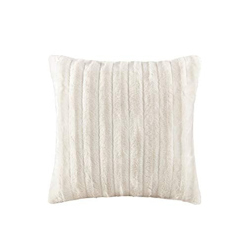 Madison Park Duke Luxury Faux Fur Square Throw Pillow Premium Soft Cozy for Bed, Coach or Sofa, 20x20, Champagne