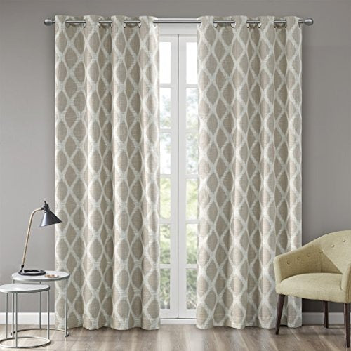 SUNSMART Blakesly Blackout Curtains Patio Window, Ikat Print, Grommet Top Living Room Decor, Thermal Insulated Light Blocking Drape for Bedroom and Apartments, 50" x 95", Taupe
