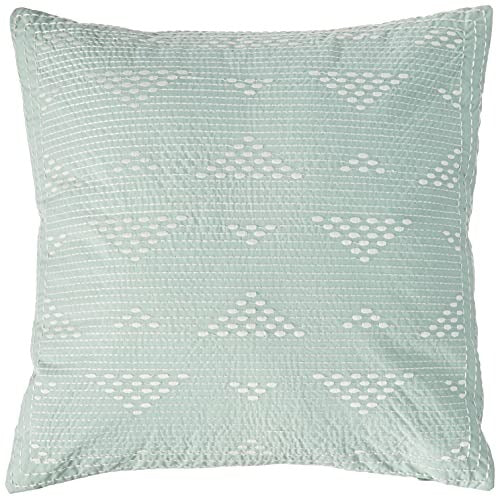 INK+IVY Cario Embroidered Cotton Modern Throw Pillow, Casual Geometric Square Fashion Decorative Pillow, 18X18, Blue