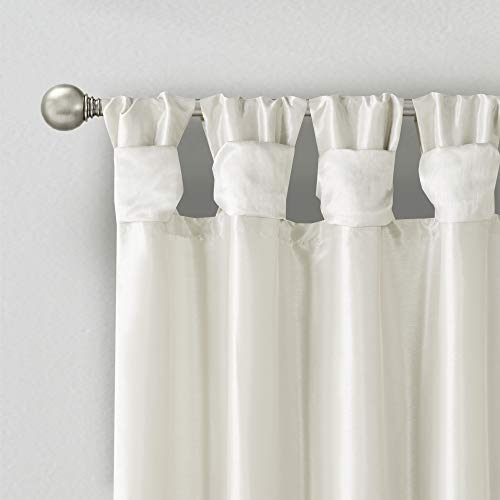 Madison Park Emilia Faux Silk Single Curtain with Privacy Lining, DIY Twist Tab Top Window Drape for Living Room, Bedroom and Dorm, 50 x 108 in, White