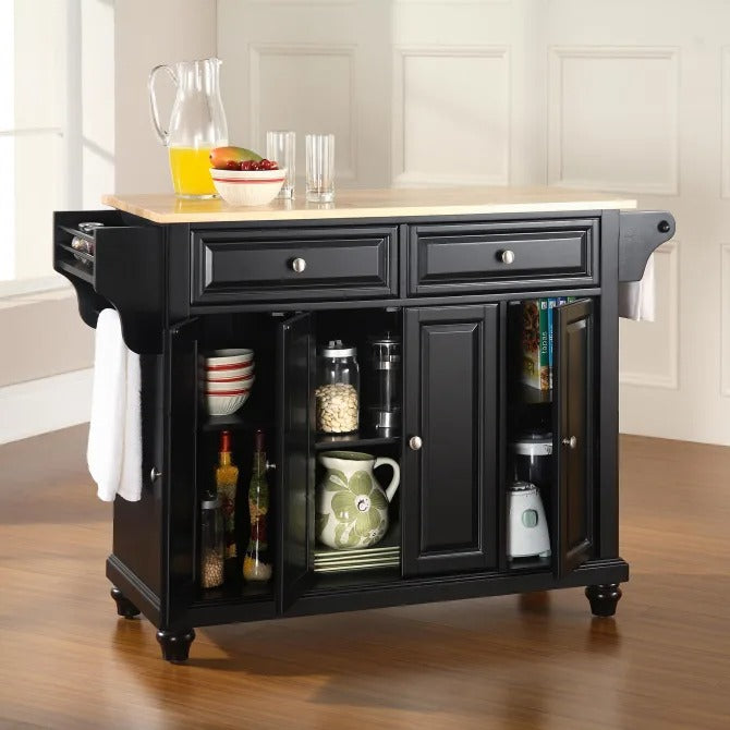 Crosley Furniture Cambridge Full Size Kitchen Island with Natural Wood Top Black