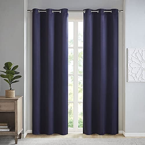 SUNSMART Modern Polyester Solid Thermal Panel Pair with Navy Finish