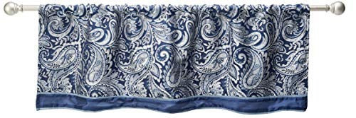 Madison Park Aubrey Faux Silk Paisley Jacquard, Rod Pocket Curtain with Privacy Lining for Living Room, Kitchen, Bedroom and Dorm, 50 in x 18 in, Navy
