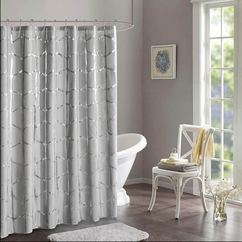 Home Outfitters Grey/Silver  Microfiber Printed Shower Curtain 72&