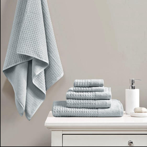 Home Outfitters Blue 100% Cotton 6pcs Bath Towel Set , Absorbent, Bathroom Spa Towel, Modern/Contemporary