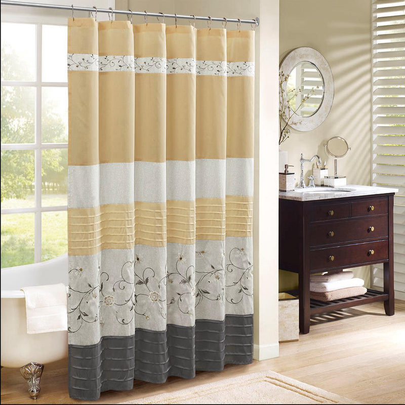 Home Outfitters Yellow  Embroidered Shower Curtain 72"W x 72"L, Shower Curtain for Bathrooms, Transitional