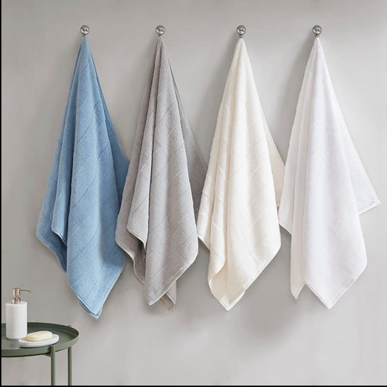 Home Outfitters Blue 100% Cotton Solid Stripe 6pcs Bath Towel Set , Absorbent, Bathroom Spa Towel, Modern/Contemporary