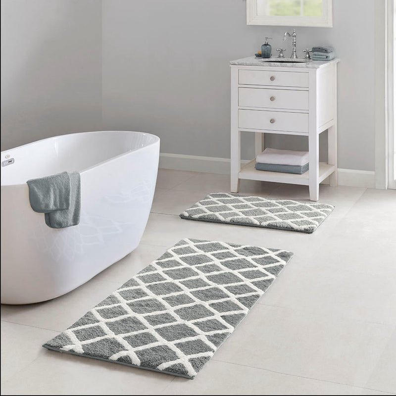 Home Outfitters Grey 100% Polyester Reversible Tufted Microfiber Rug 24"W x 60"L, Absorbent Bathroom Floor Mat, Modern/Contemporary