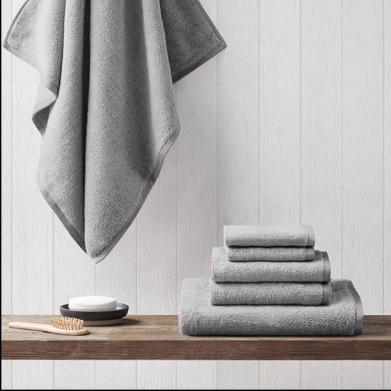 Home Outfitters Grey 100% Cotton Dobby Yarn Dyed 6pcs Bath Towel Set , Absorbent, Bathroom Spa Towel, Modern/Contemporary
