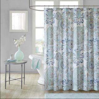 Madison Park Blue 100% Cotton Printed Shower Curtain 72"W x 72"L
