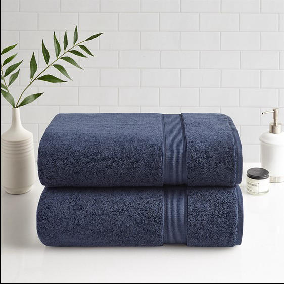 Home Outfitters Dark Blue 100% Cotton Bath Sheet Set , Absorbent, Bathroom Spa Towel, Transitional