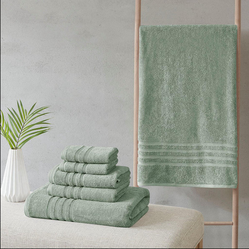 Home Outfitters Green 67% Cotton 33% Polyester Sustainable Blend 6PC Bath Towel Set , Absorbent, Bathroom Spa Towel, Casual