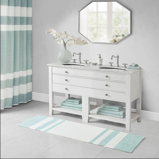 Madison Park Aqua 100% Cotton Reversible Bath Rug 20x30", Absorbent Bathroom Floor Mat, Casual
