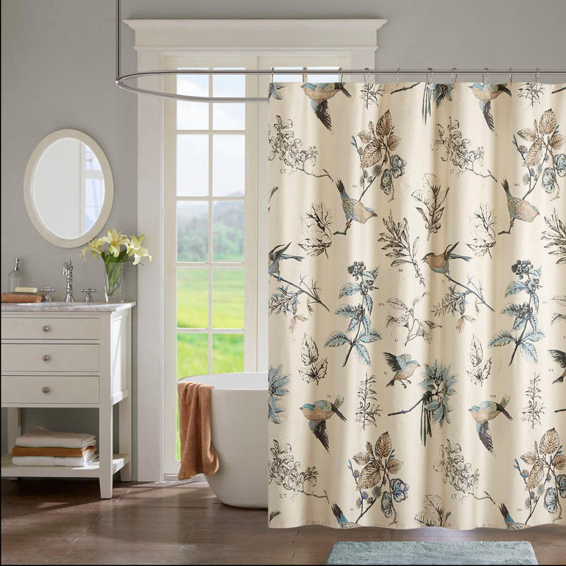 Home Outfitters Khaki 100% Cotton Printed Shower Curtain 72x72", Shower Curtain for Bathrooms, Transitional