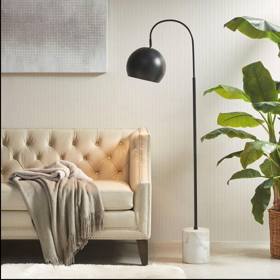 Home Outfitters Black Floor Lamp With Marble Base , Great for Bedroom, Living Room, Modern/Contemporary