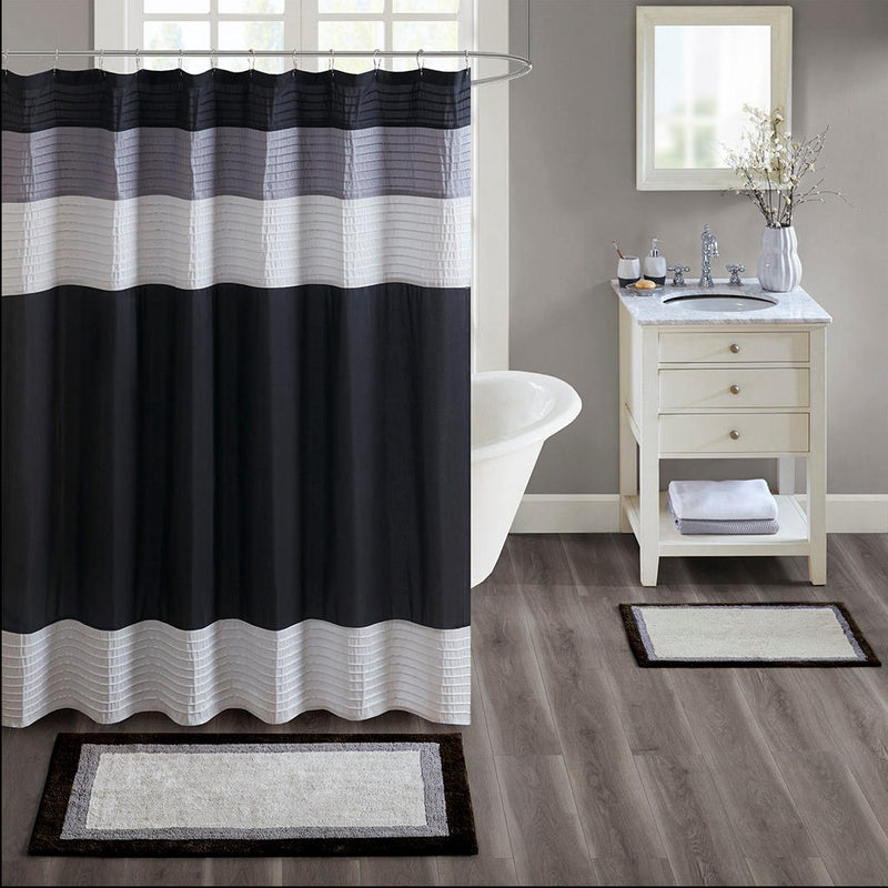 Home Outfitters Black 100% Cotton Bath Rug 20x30", Absorbent Bathroom Floor Mat, Transitional
