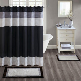 Madison Park Black 100% Cotton Bath Rug 27x45", Absorbent Bathroom Floor Mat, Transitional