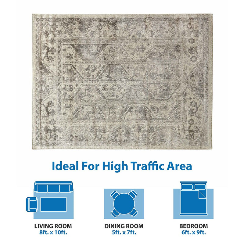 Home Outfitters Beige/Cream Vienna Tiled Border Area Rug 8&
