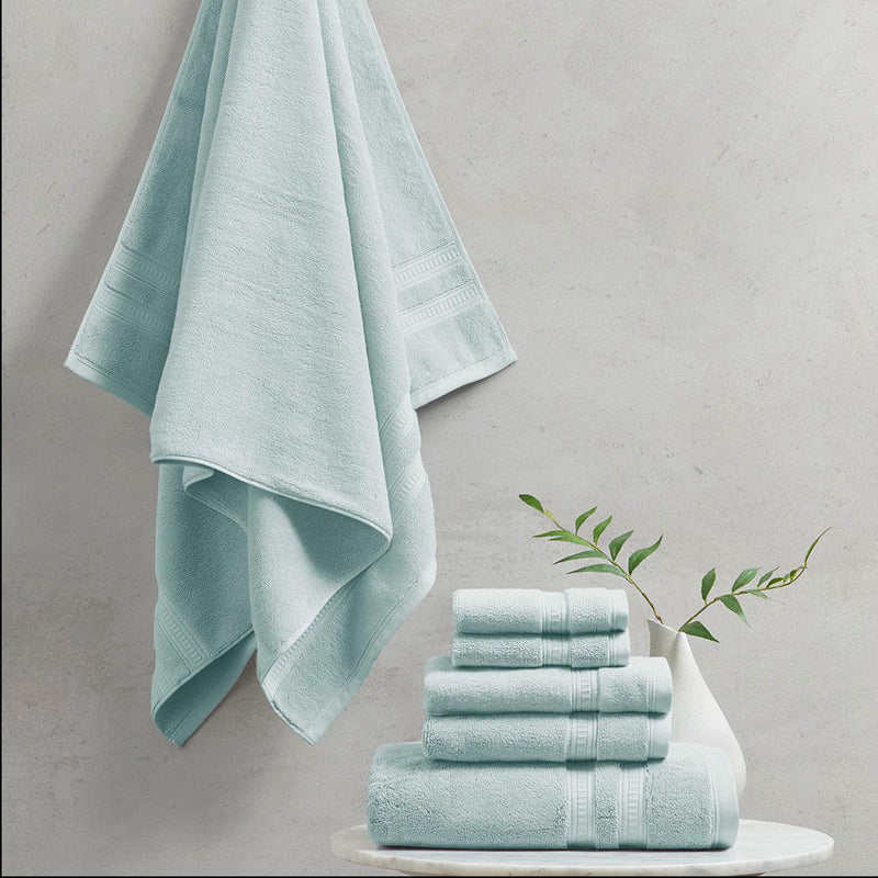 Home Outfitters Seafoam 100% Cotton Feather Soft Bath Towel 6PC Set , Absorbent, Bathroom Spa Towel, Transitional