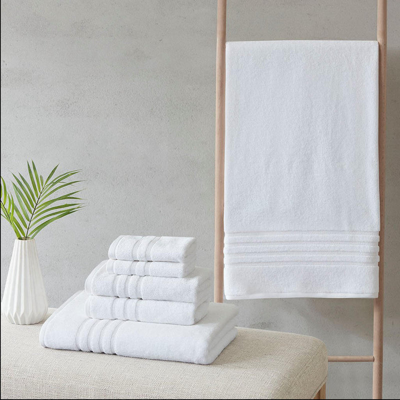 Home Outfitters White 67% Cotton 33% Polyester Sustainable Blend 6PC Bath Towel Set , Absorbent, Bathroom Spa Towel, Casual