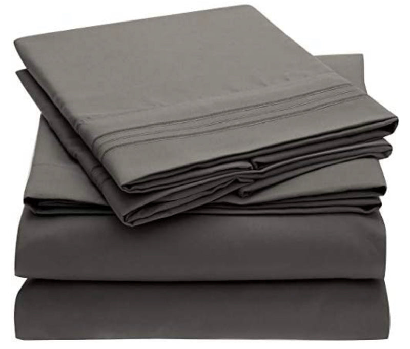 Home Outfitters Queen Sheet Set - Hotel Luxury 1800 Bedding Sheets & Pillowcases - Extra Soft Cooling Bed Sheets - Deep Pocket up to 16 inch Mattress - Wrinkle, Fade, Stain Resistant - 4 Piece (Queen, Gray)