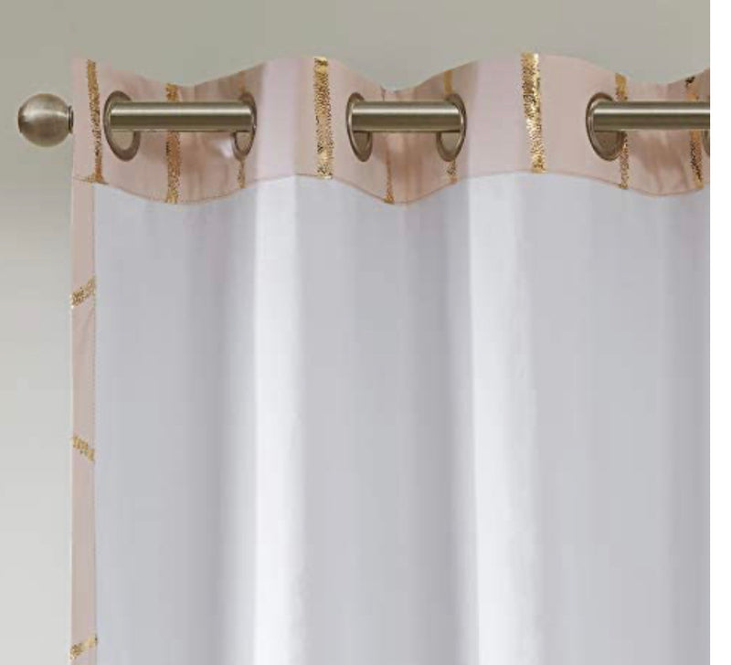 Home Outfitters Intelligent Design Raina Total Blackout Metallic Print Grommet Top Single Window Curtain Panel Thermal Insulated Light Blocking Drape for Bedroom Living Room and Dorm 1 Piece, 50x84, Blush/Gold
