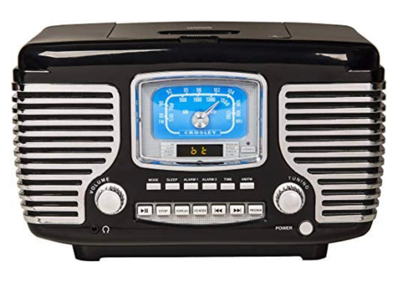 Crosley Corsair Tabletop Am/FM Bluetooth Radio with CD Player and Dual Alarm Clock, Black