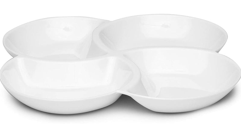 Q Squared Small Clover Serving Platter, BPA-Free Shatterproof Melamine, 12-1/2 by 12-1/2-Inches, White