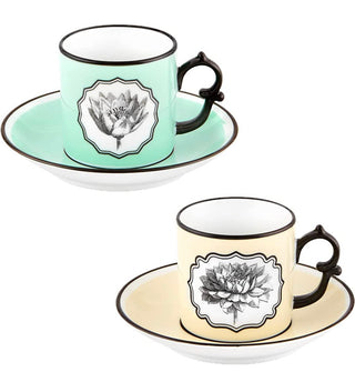 Christian Lacroix 21133533 Herbariae Set 2 Coffe Cups And Saucer Yellow And Green, 4.57"