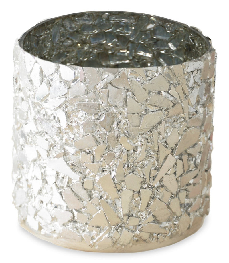 Anaya Silver Crushed Mosaic Candle Votive & Vase-Small