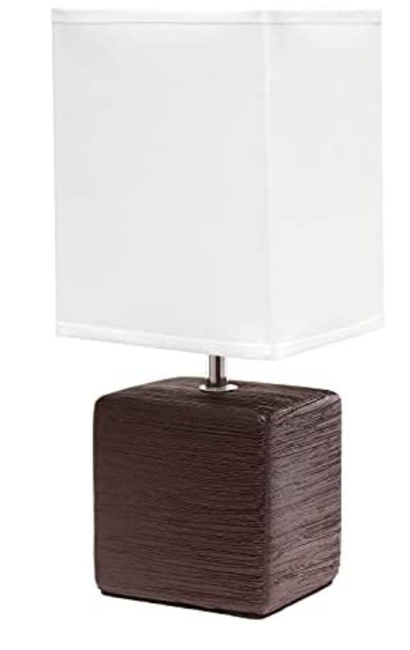 Simple Designs LT2072-BWN Petite Faux Stone Fabric, Brown with White Shade Table Lamp