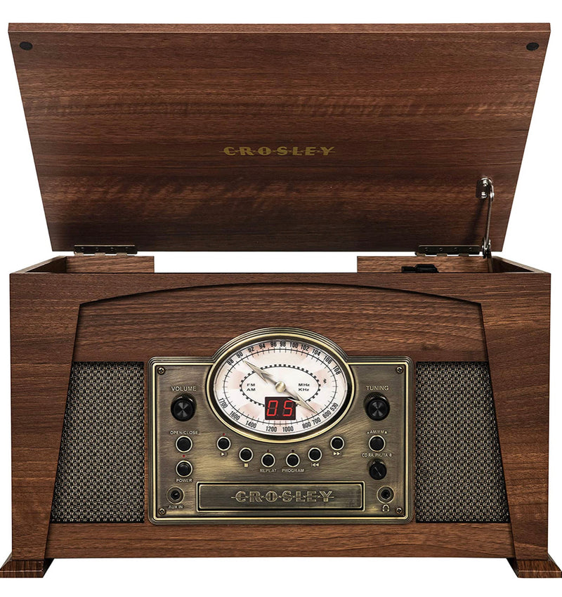 Crosley CR7015A-WA Medley 3-Speed Turntable with Bluetooth, AM/FM Radio, CD Player, Cassette Deck, and Aux-in, Walnut