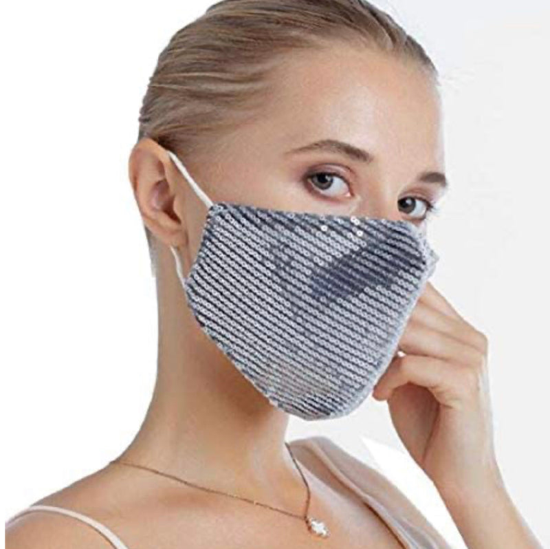 Funky Rico Face Mask Stylish Sequin -Silver