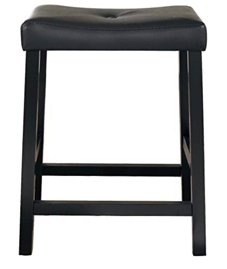 Home Outfitters Furniture Upholstered Saddle Seat Bar Stool (Set of 2), 24-inch, Black