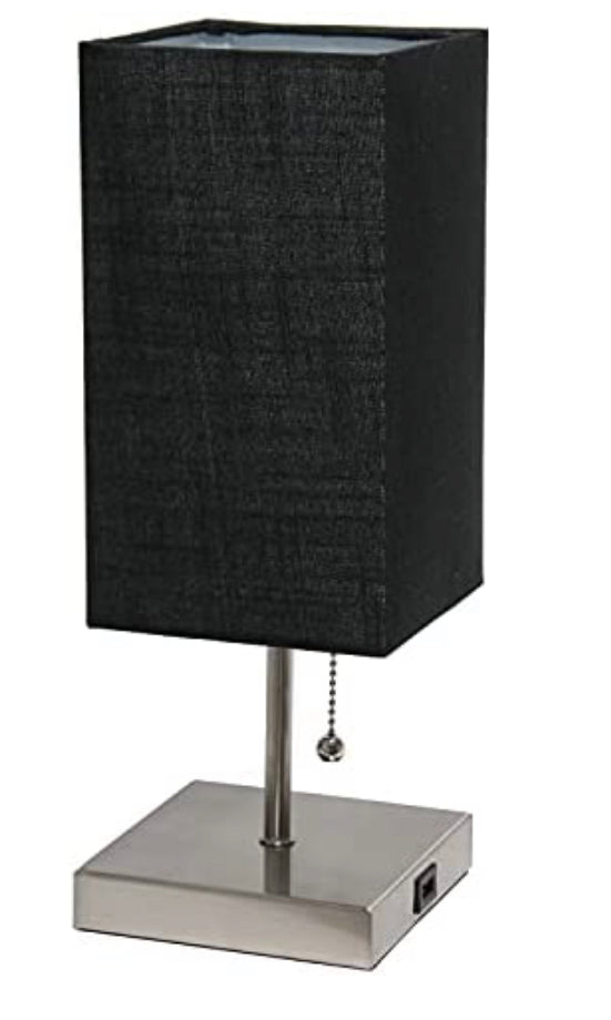 Simple Designs LT1087-BLK Table Lamp, Brushed Nickel Base/Black Shade