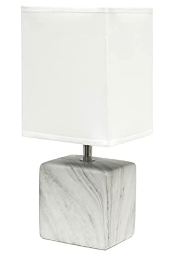 Simple Designs LT2071-WOW Petite Marbled Ceramic Fabric White Shade Table Lamp