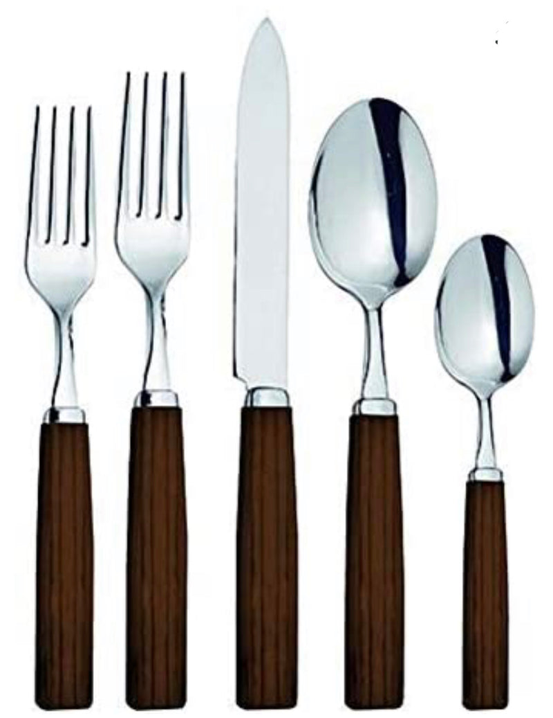 Vista Alegre Broggi Dakar Acacia 5 Piece Stainless Place Setting, Silver/Brown