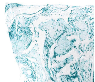 Anaya turquoise Marble-Print Linen Pillow