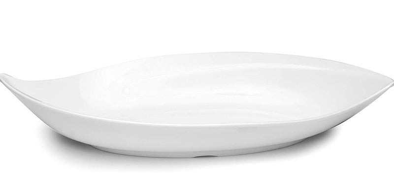 Q Squared Large Petal Serving Platter, BPA-Free Shatterproof Melamine, 11 by 20-1/2-Inches, White
