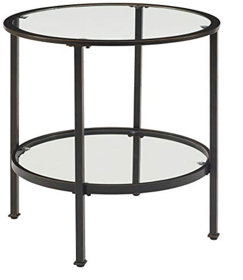 Crosley Furniture Aimee Round Glass End Table, Oil Rubbed Bronze