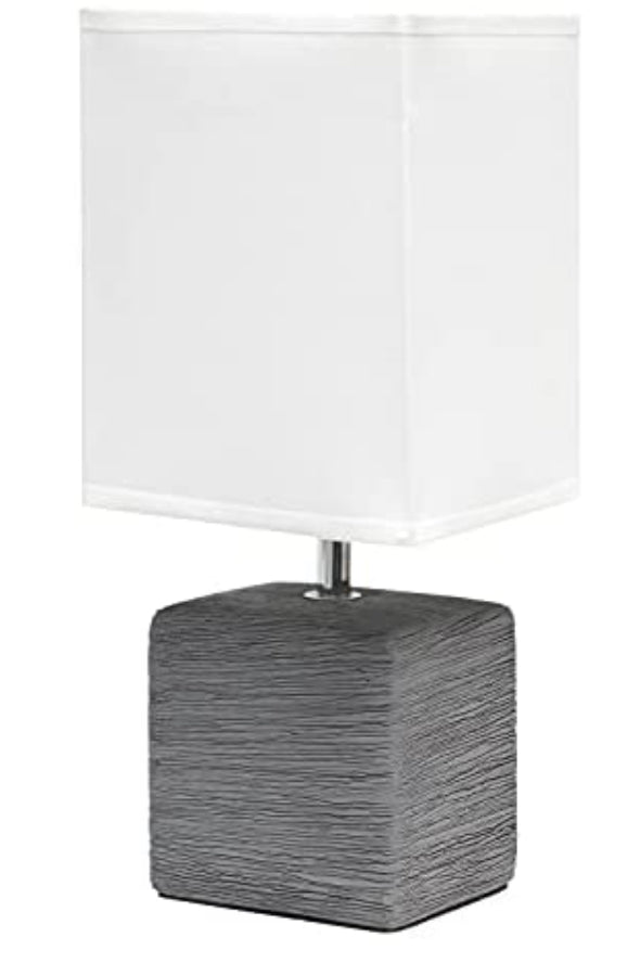 Simple Designs LT2072-GRY Petite Faux Stone Fabric, Gray with White Shade Table Lamp