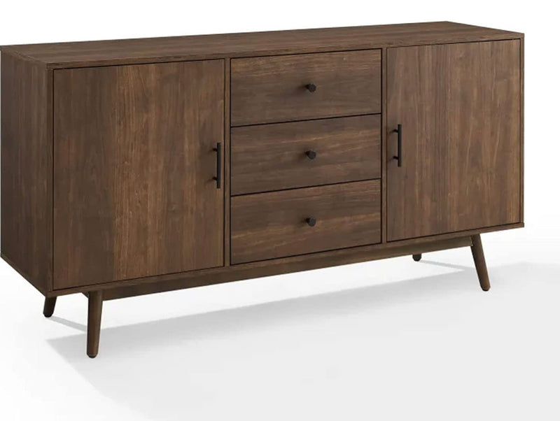 Crosley Furniture Lucas Dining Sideboard Buffet with 2 Cabinet and 3 Drawer Storage for Dining Room, Kitchen, and Living Room, Dark Walnut