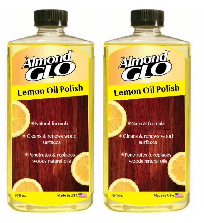 Almond Glo 2 Pack Lemon Oil Polish, 16 oz -Natural Lemon Scented Wood Cleaner & Furniture Polish, Cleans, Renews, Restores & Rejuvenates Wood Surfaces