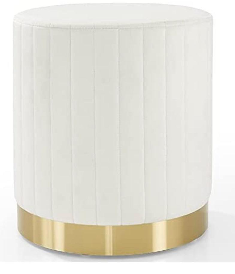 Crosley Sabrina Velvet Upholstered Pouf Ottoman in Creme and Gold