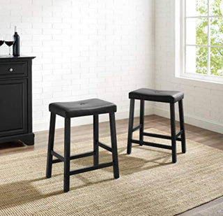 Upholstered Saddle Seat Bar Stool (Set of 2), 24-inch, Black